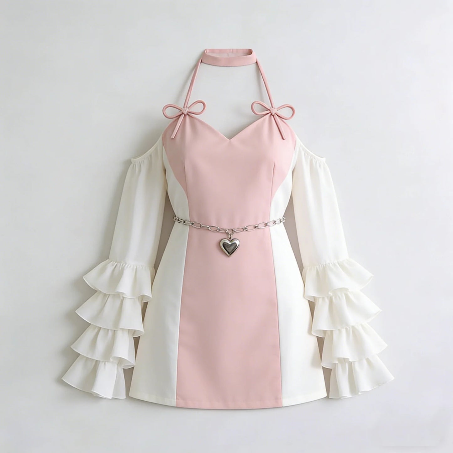 Pink Heart Cold Shoulder Dress