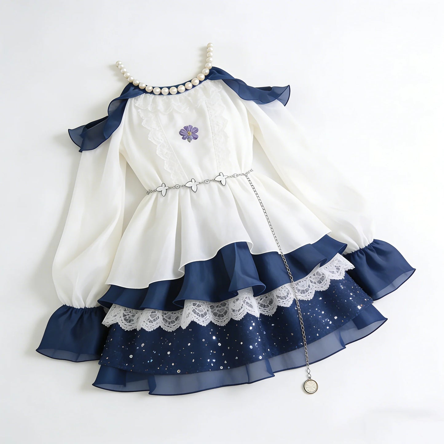 Navy Flower Layered Dress