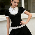 Black White Pearl Lace Blouse