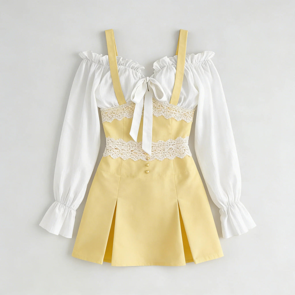 Yellow Off-Shoulder Lace Dress