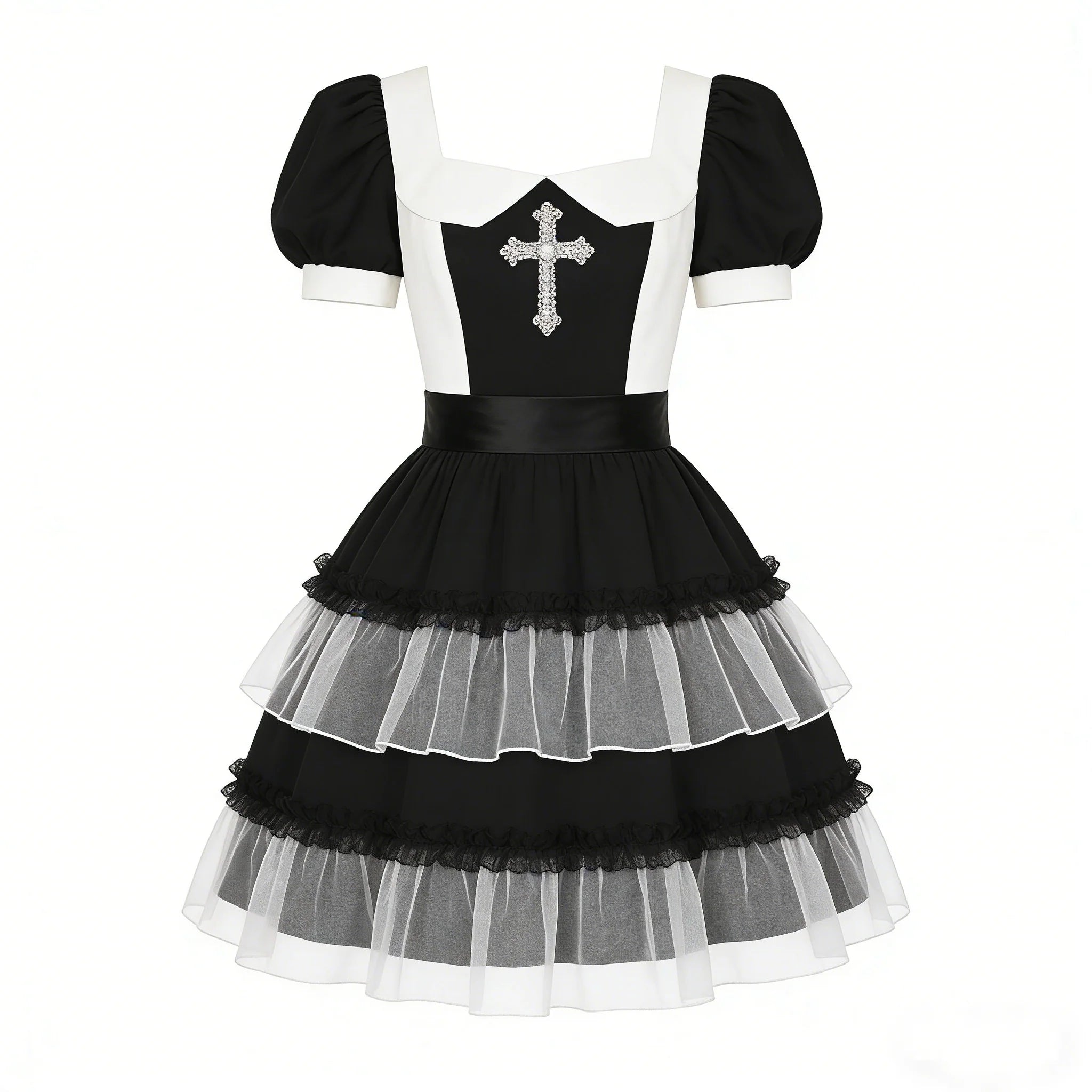 Black Cross Tulle Dress