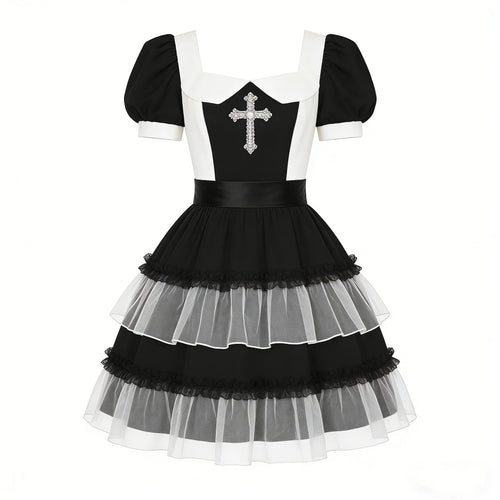 Black Cross Tulle Dress