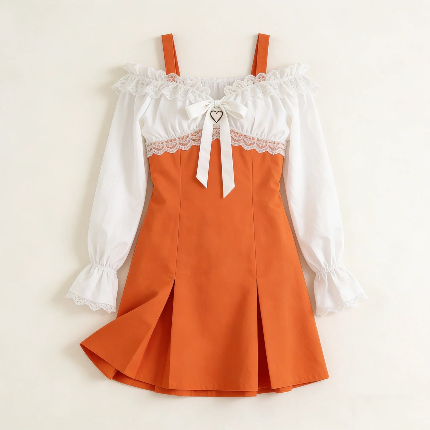 Orange Off-Shoulder Lace Dress