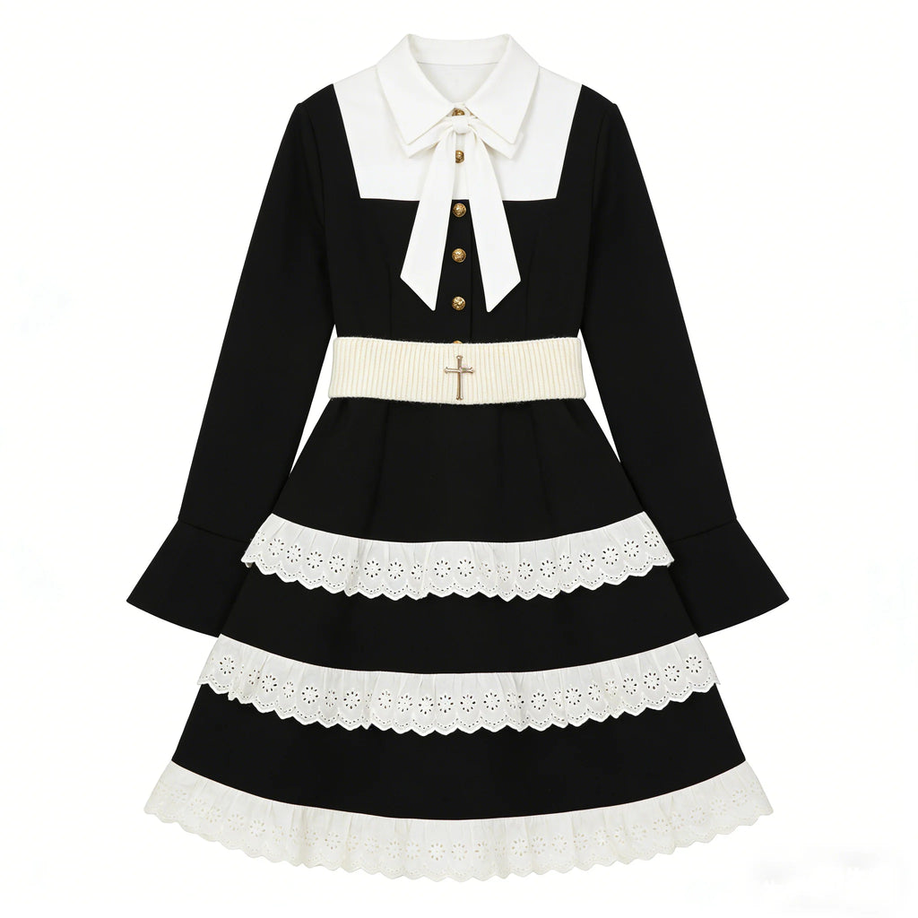 Black Nun Ruffle Dress