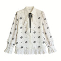 White Black Floral Blouse