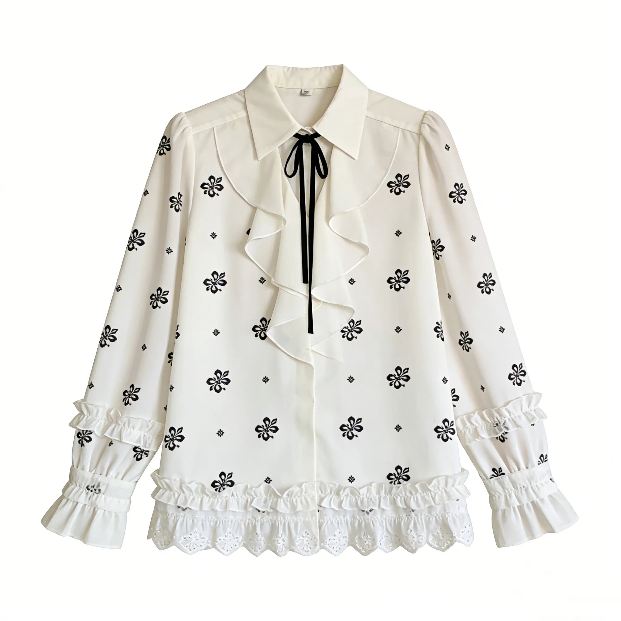 White Black Floral Blouse